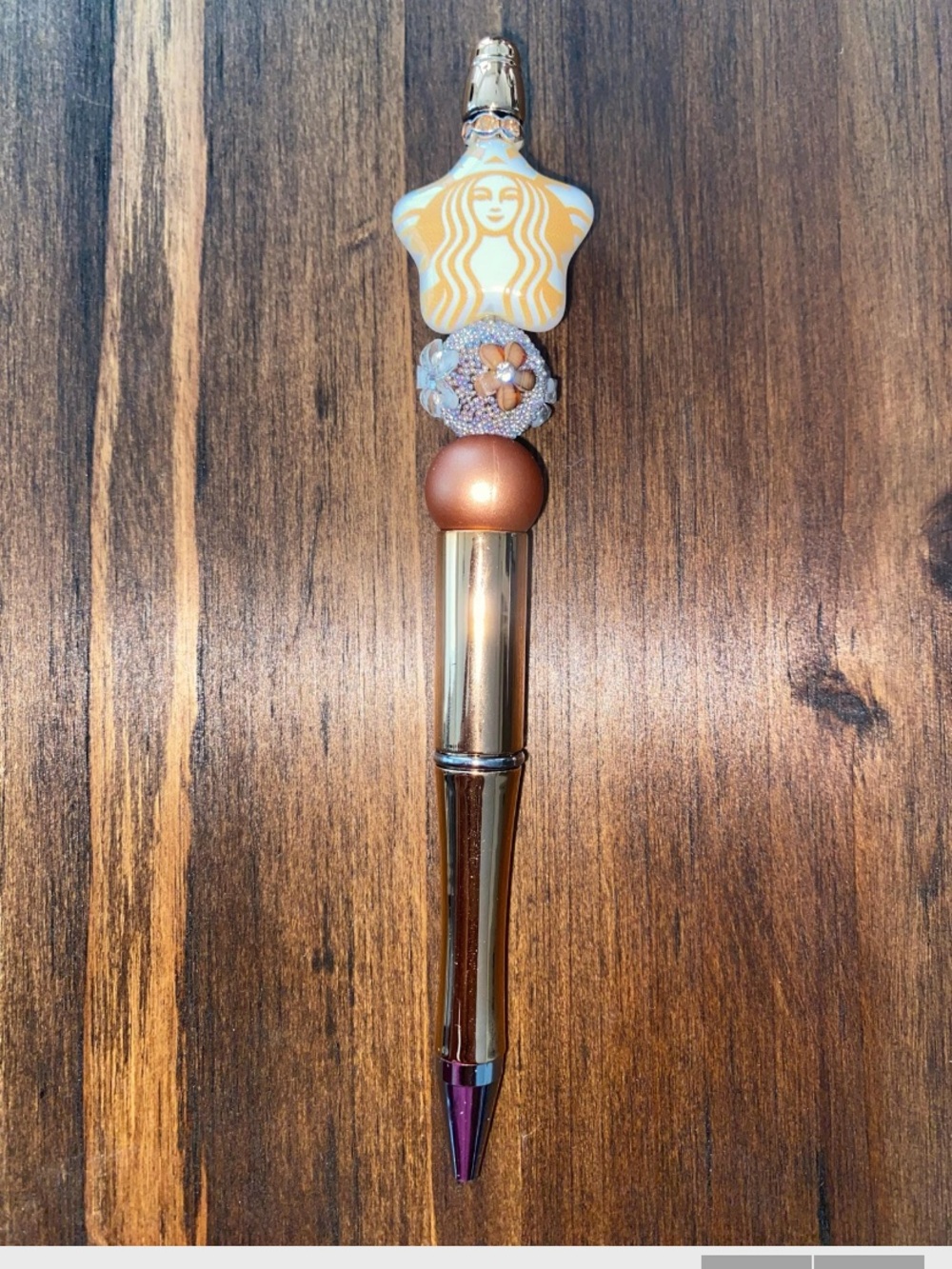 Star Motif Rose Gold Ballpoint Pen with Decorative Beads - Starbucks